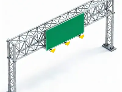 Highway Overhead Gantry Sign Structure 3D Model Low-poly 3D model