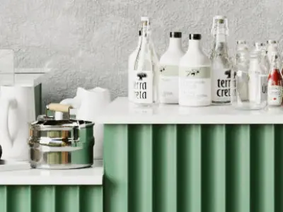 Design project of a coffee shop with a mini bar and wine 3D model
