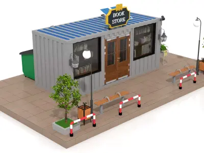 Shipping Container Book Store Low-poly 3D model