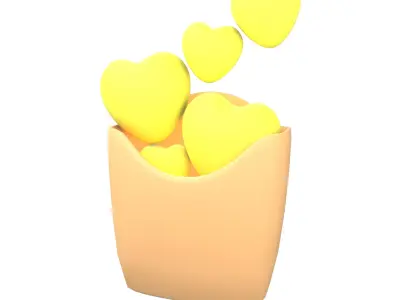 Heart French Fries Packaging Icon v1 005 Low-poly 3D model