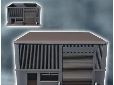 Modern industrial garage with large door and sheet metal walls 8 3D print model
