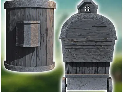 Wooden caravan with a small rooftop window stairs and wagon whee 3D print model