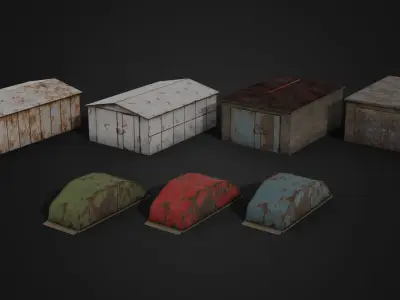 Garages Set Low-poly 3D model