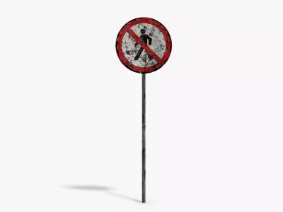 Damaged No Walking Sign Low-poly 3D model