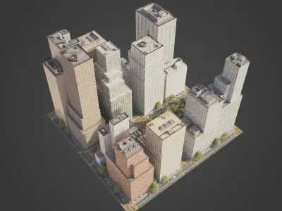 Realistic City District C34-C41 MAYA Low-poly 3D model