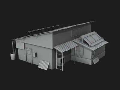 Post Apocalyptic House - Wooden - Old Low-poly 3D model