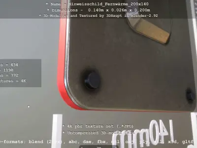 Hinweisschild Fernwaerme 200x140mm Low-poly 3D model