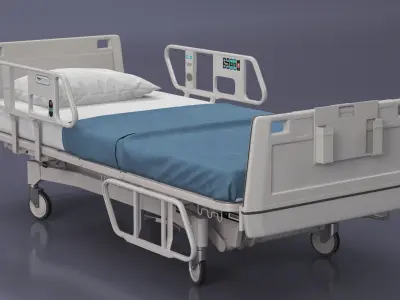  Hospital Bed with Adjustable Side Rails Rigged for Cinema 4D 