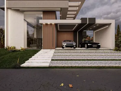 Modern Loft Villa Exterior and Interior Design Minimalist Design Low-poly 3D model