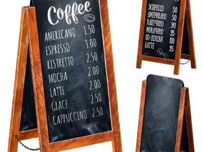 Wooden stand Chalk board for a cafe 3D model