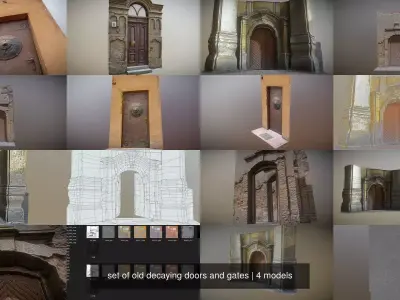 set of old decaying doors and gates 3D Model Pack