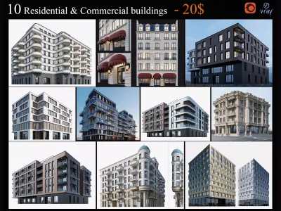 Residential and commercial buildings set - 3 3D Model Pack
