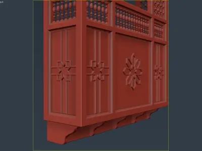 Mashrabiya 2 wooden door with decorative carvings 3D model