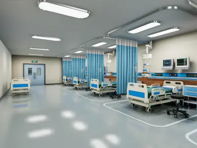 Hospital Wardroom Low-poly 3D model