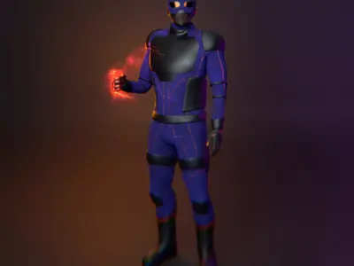 Superhero 3D model man in suit holding flashlight Low-poly 3D model