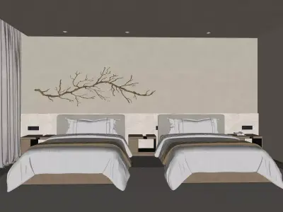 Wabi-sabi style hotel room 3D model