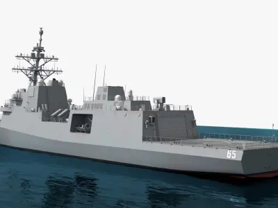 Modern Destroyer In Water Cross Section 3D model