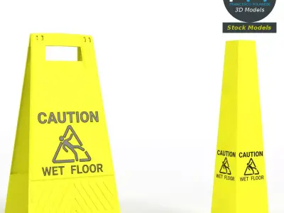 Wet floor warning signs 3D model