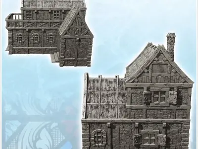 Medieval house with terrace large door and thatched roof 11 - Me 3D print model