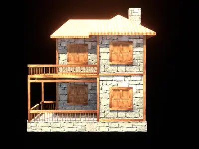 medieval house low poly village town residential house  111 Low-poly 3D model