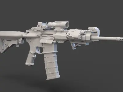 Low Poly Rifle with Parts 3D model