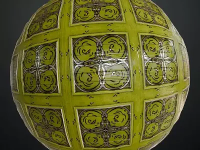 Stylized Green Floral Ceramic Tiles PBR Seamless Texture