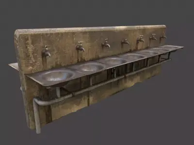 Abandoned Multiple Drinking water Taps and Sinks-Double-Sided- 3D model