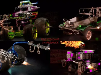 TWISTED METAL VEHICLES BIG PACK OF 4 3D model