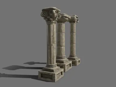 Pillar Set three columns Low-poly 3D model