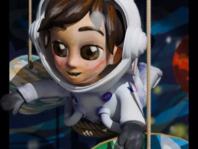 Hand-Painted Astronaut Character - High-Quality 3D Model Low-poly 3D model