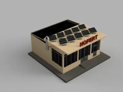 Factory building with solar panels on roof 3D model