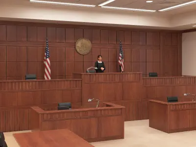  US Courtroom Room Interior with Female Judge Rigged 