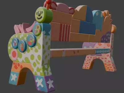 Colorful Kids Cartoon Bench 3D Model 3D model