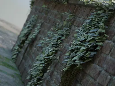 Red brick wall with ivy 3D model