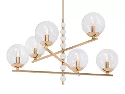 FONDO six light chandelier in brass with clear glass balls 3D model