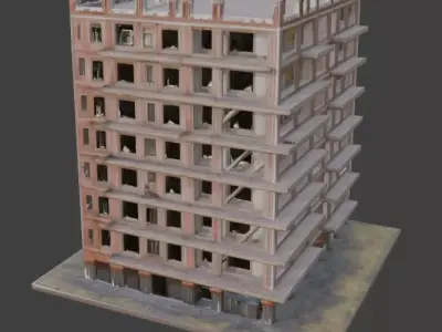Ruined Apartment Block 3D Model Low-poly 3D model