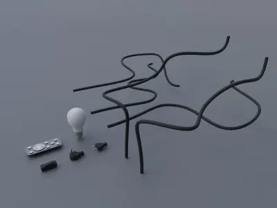 Free Electronic Components Contoller Cabels Bulb Plug Components Free low-poly 3D model