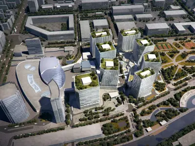 Modern Business District with Park and Cultural Center 3D model