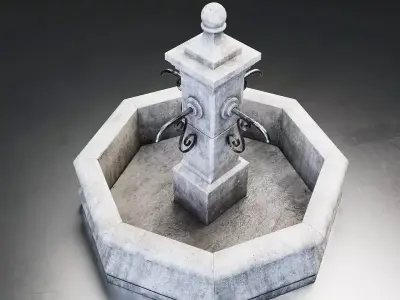 Octagonal Stone Fountain Low-poly 3D model