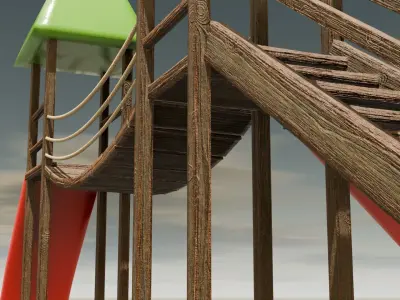 Playground castle with a slide Low-poly 3D model