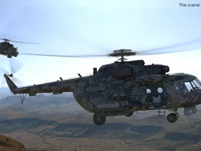  Assault Transport Helicopter Camo Rigged for Maya 
