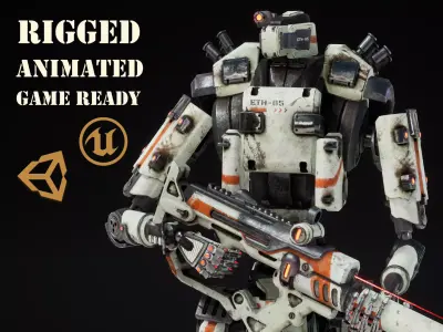 Etasphera85 robot holding gun Low-poly 3D model