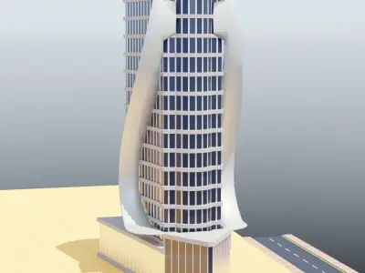 Architectural model of modern building with curved facade Low-poly 3D model