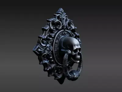 Haunted Door Knocker 3D Model AND Print Gothic Halloween  3D model
