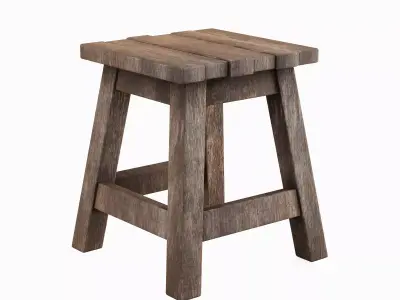 Medieval Wooden Stool 03 Low-poly 3D model