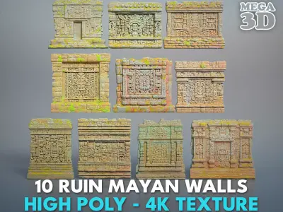 High poly ruin Mayan Temple Walls - 240712 3D model
