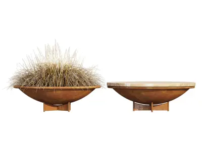 Parabel two wooden tables with grass on top 3D model