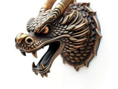 Bronze Dragon Head Door Handle Sculpture model pack Low-poly 3D model