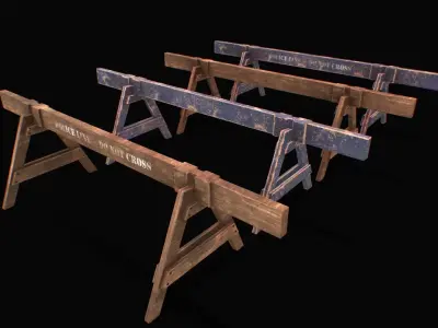 Wooden Barrier - Police Barrier Low-poly 3D model