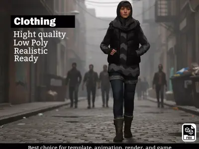 Street Style Female Clothing Set - Low Poly Textured Low-poly 3D model